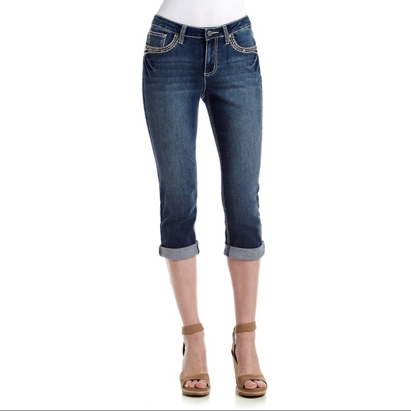 Earl Jean Bling Flap Western Scroll Capri Jeans 16 - Picture 2 of 7